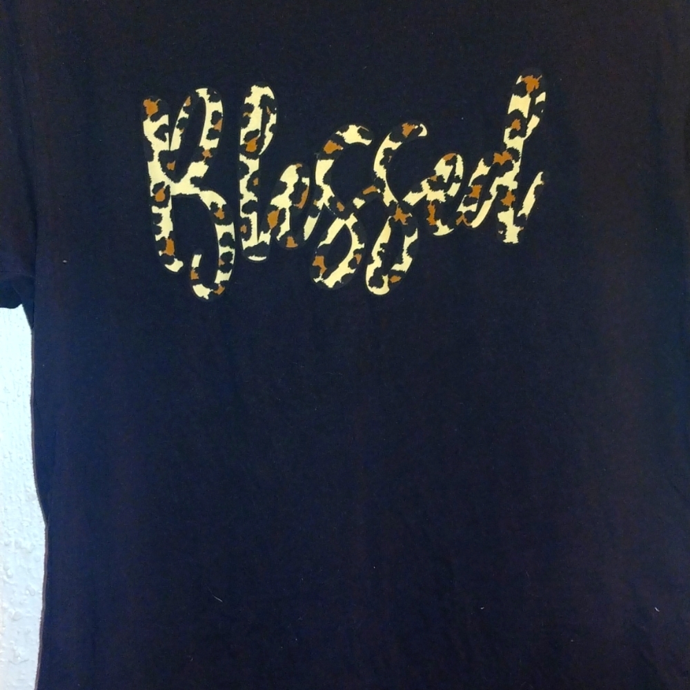 black shirt leopard print blessed